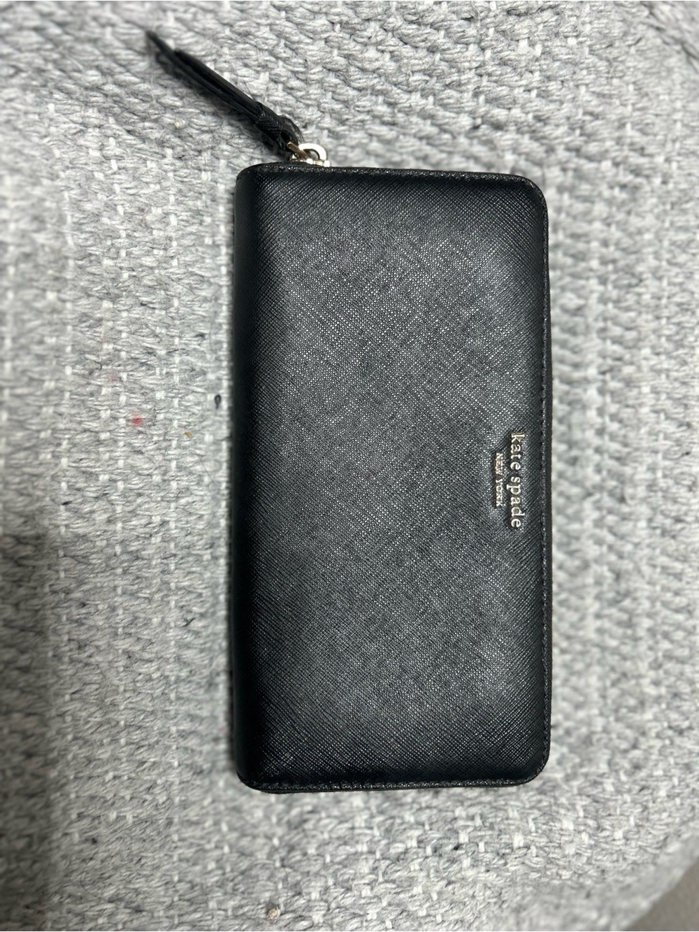 kate spade Black Saffiano Zip Wristlet Wallet with Gold Logo